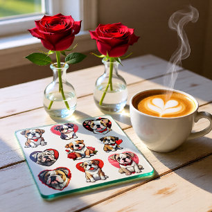 Valentine Bulldog  Glass Coaster