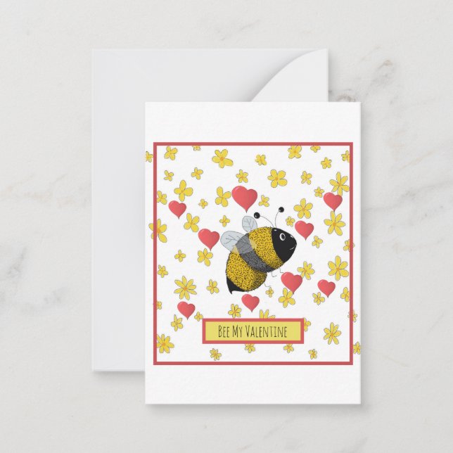 Valentine Bumblebee Daisy Pink Heart Cute Card (Front)