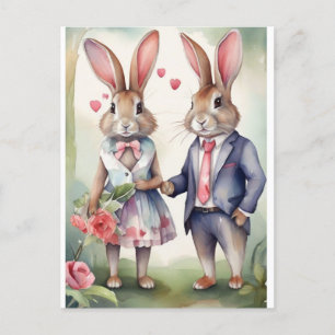Valentine Bunnies in blue Postcard