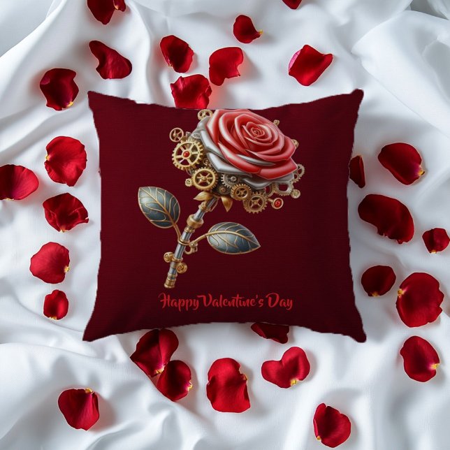 Valentine Burgundy Pink White Steampunk Roses Cushion (Creator Uploaded)