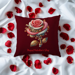 Valentine Burgundy Pink White Steampunk Roses Cushion