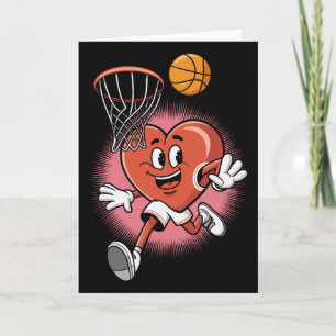 Valentine Bysketbyll Heart Dunking Into Hoop Fun Card