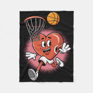 Valentine Bysketbyll Heart Dunking Into Hoop Fun Fleece Blanket