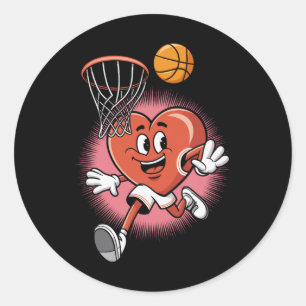 Valentine Bysketll Heart Dunking Into Hoop Fun Classic Round Sticker