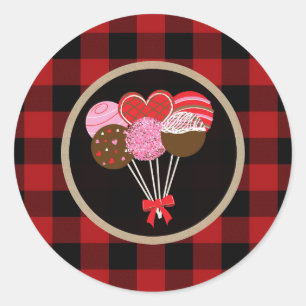 Valentine Cake Pops Cakepops Red Buffalo Plaid Classic Round Sticker