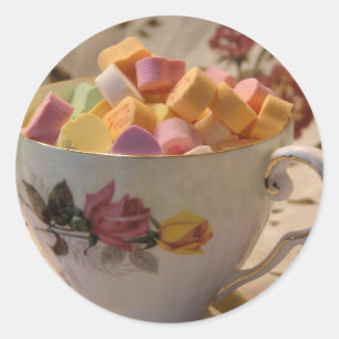 Valentine Candy and Rose Teacup Classic Round Sticker