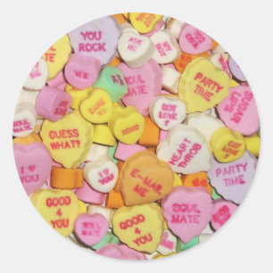 Valentine Candy Hearts Classic Round Sticker