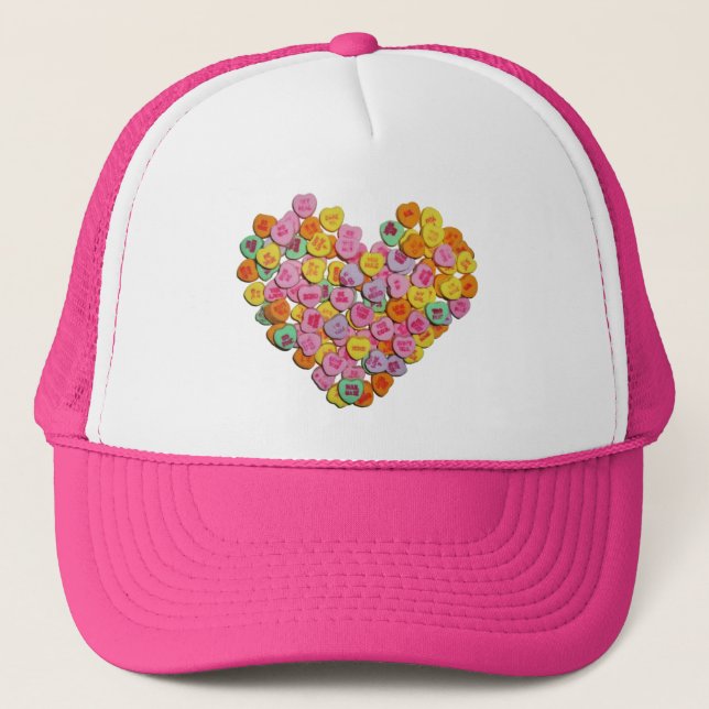 Valentine Candy Hearts Heart Trucker Hat (Front)