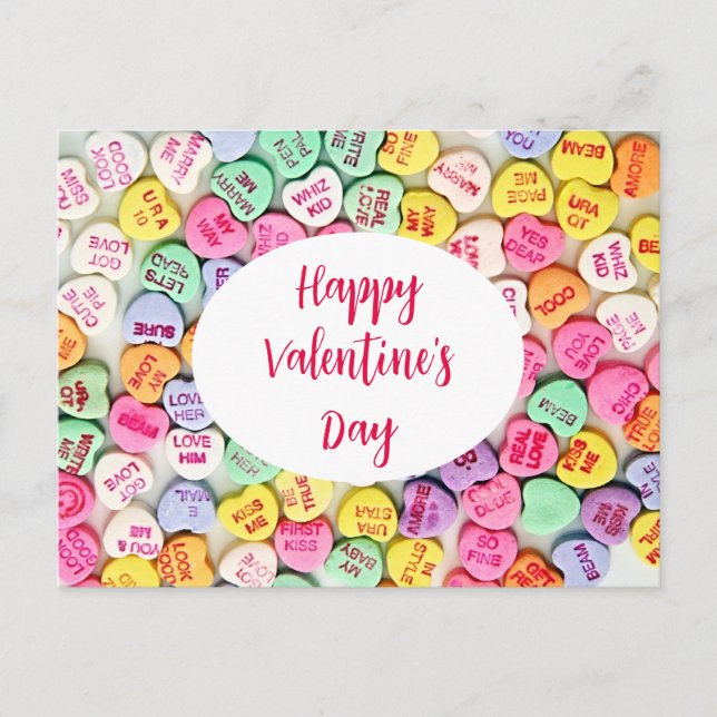 Valentine Candy Hearts Love Quotes Postcard (Front)
