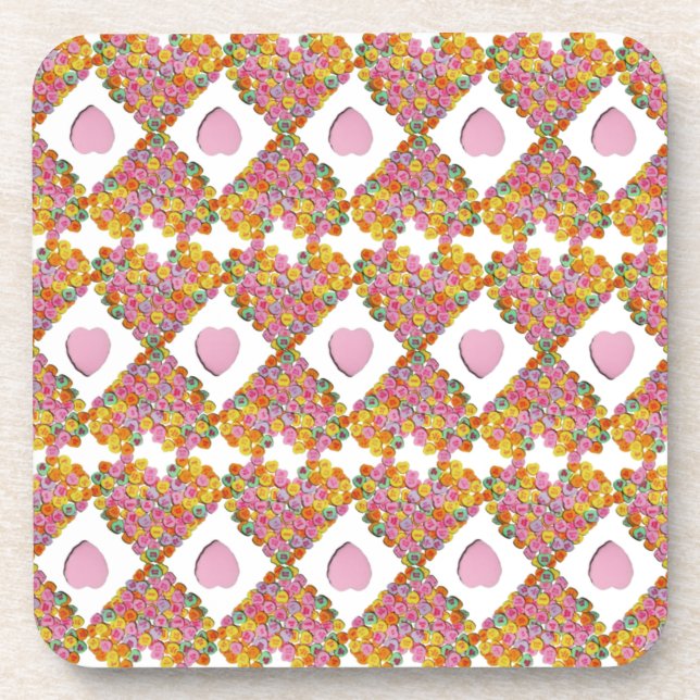 Valentine Candy Hearts Pattern Coaster (Front)