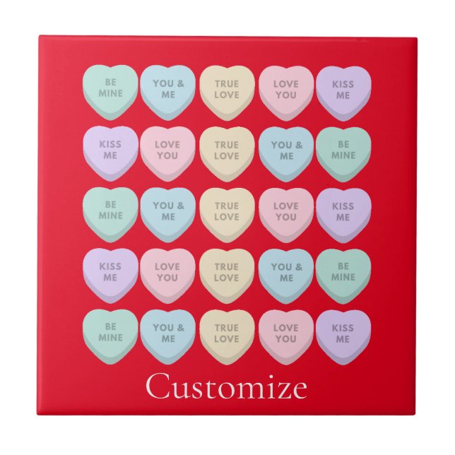 Valentine Candy Hearts Thunder_Cove Ceramic Tile (Front)