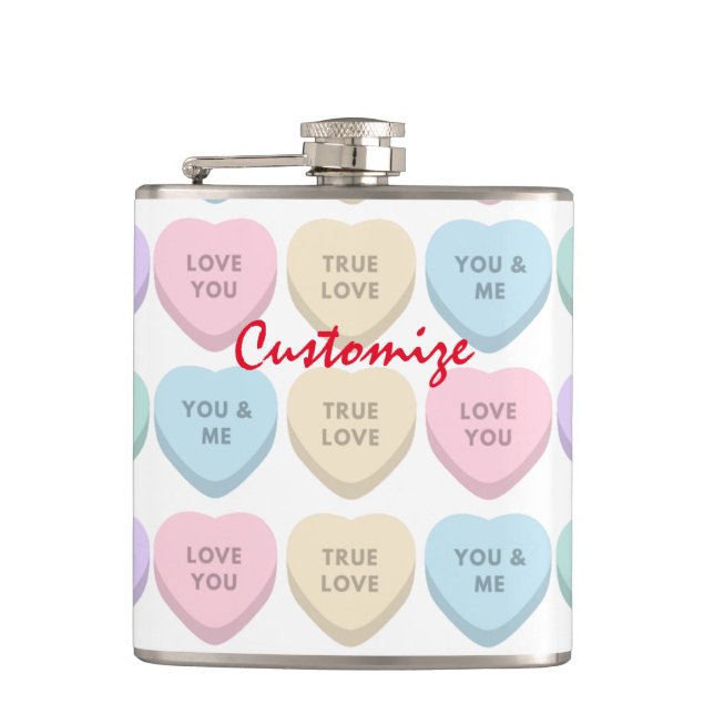 Valentine Candy Hearts Thunder_Cove Hip Flask (Front)