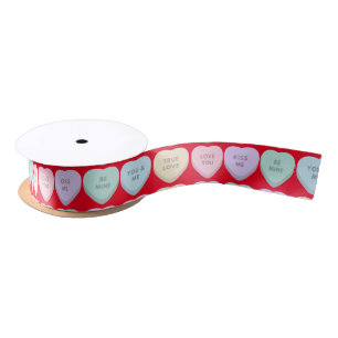 Valentine Candy Hearts Thunder_Cove Satin Ribbon