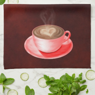Valentine Cappuccino Art Heart Tea Towel