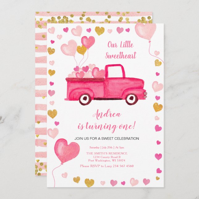 Valentine Car Heart Pink Birthday  Invitation (Front/Back)