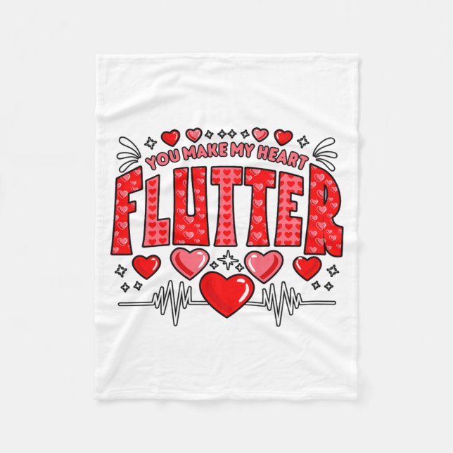 Valentine Cardiac Nurse You Make My Heart Flutter  Fleece Blanket (Front)