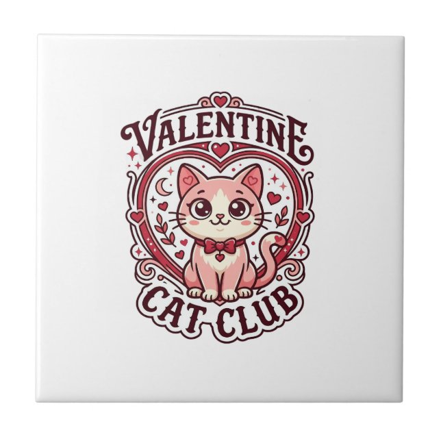 Valentine Cat Funny Cat Lover Design - Valentine C Ceramic Tile (Front)