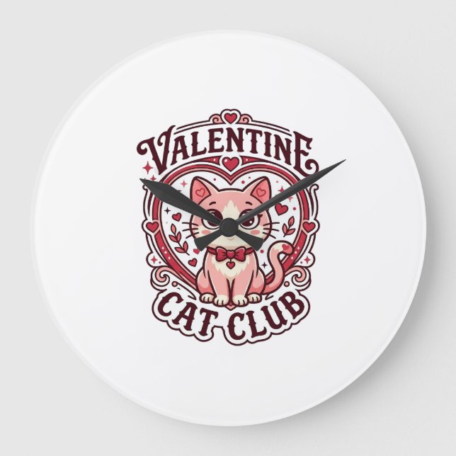 Valentine Cat Funny Cat Lover Design - Valentine C Large Clock (Front)