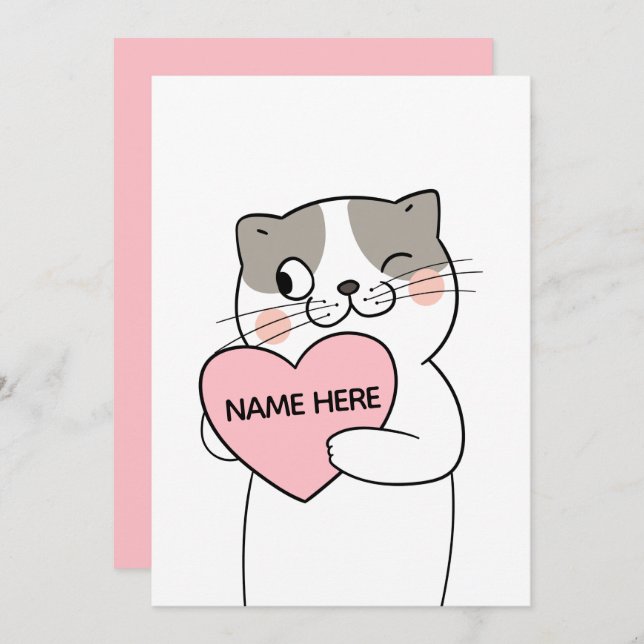 VALENTINE CAT HEART HOLIDAY CARD (Front/Back)
