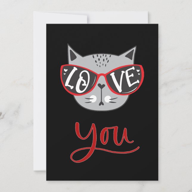 Valentine Cat | LOVE YOU Happy Valentine's Day Holiday Card (Front)