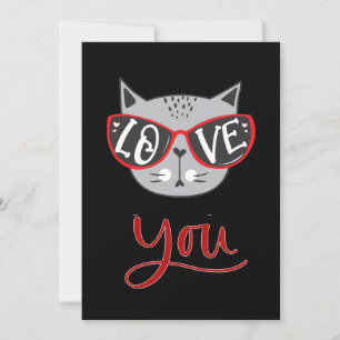 Valentine Cat   LOVE YOU Happy Valentine's Day Holiday Card