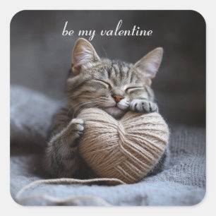 valentine cat square sticker