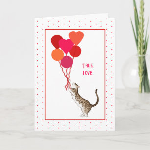 Valentine Cat with Balloon Bouquet Holiday Card