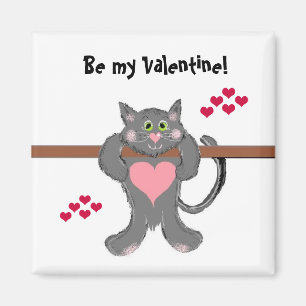 Valentine Cat with Hearts Magnet