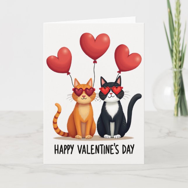 Valentine Cats Heart Glasses Card (Front)