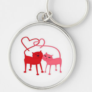 Valentine Cats Premium Round Key Ring