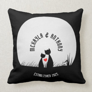 Valentine Cats Red Heart Moon Silhouette Couple Cushion