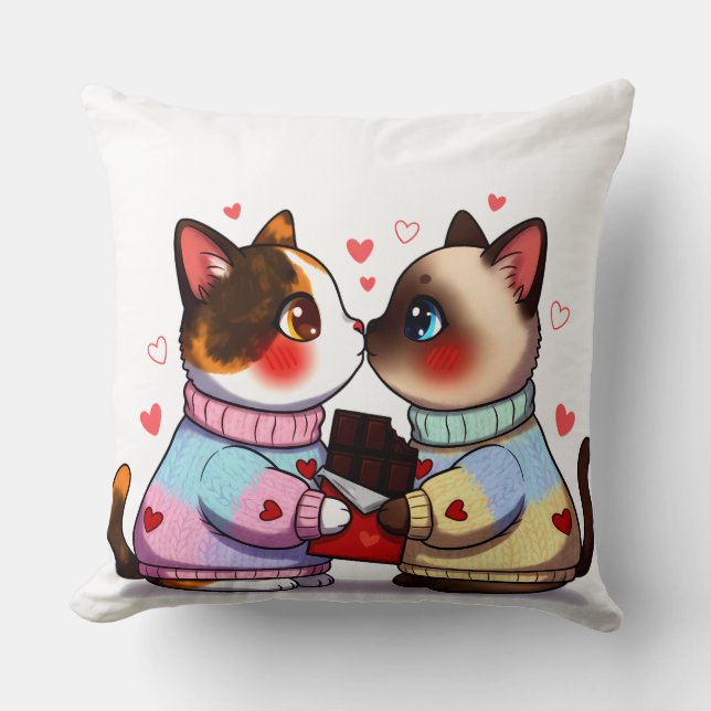 Valentine Cats with Chocolate Cushion (Front)