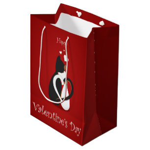 Valentine Cats with Entwined Heart Tails Medium Gift Bag