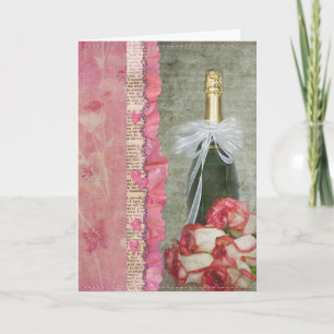 Valentine champagne bottle with roses holiday card