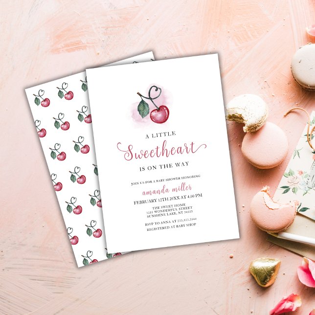 Valentine Cherry Berry Sweetheat Heart Baby Shower Invitation (Valentine Cherry Berry Sweetheat Heart Baby Shower Invitation)