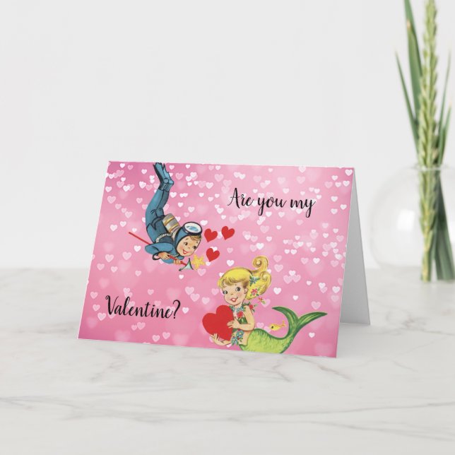 Valentine Child Mermaid and Scuba Diver Holiday Card (Front)