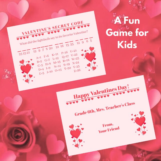 Valentine Classroom Game-Secret Code Card (Valentine Classroom Game-Secret Code Note Card )