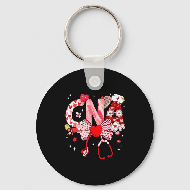 Valentine Cna Nurse Coquette Bow Stethoscope Girl  Key Ring (Front)