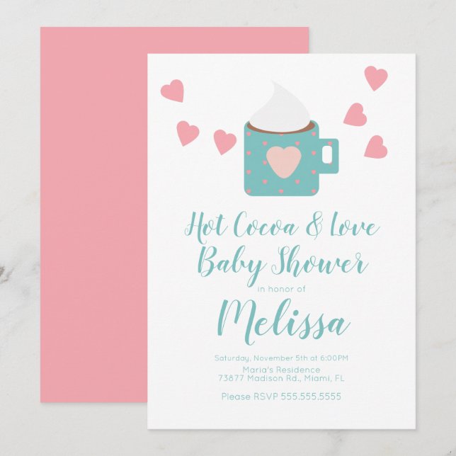 Valentine Cocoa Campfire Mug Baby Shower Teal Invitation (Front/Back)