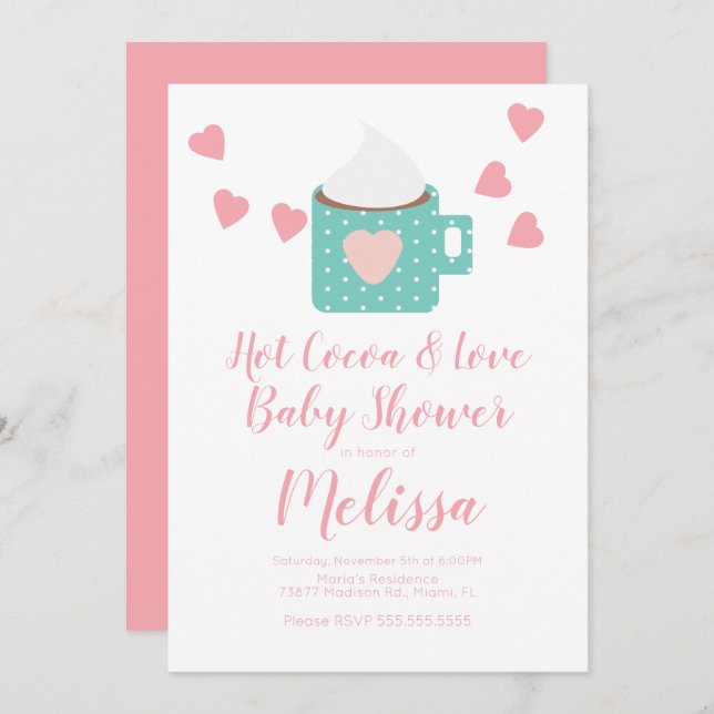 Valentine Cocoa Campfire Mug Girl Baby Shower Pink Invitation (Front/Back)