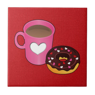 Valentine Coffee and Doughnut Ceramic Tile