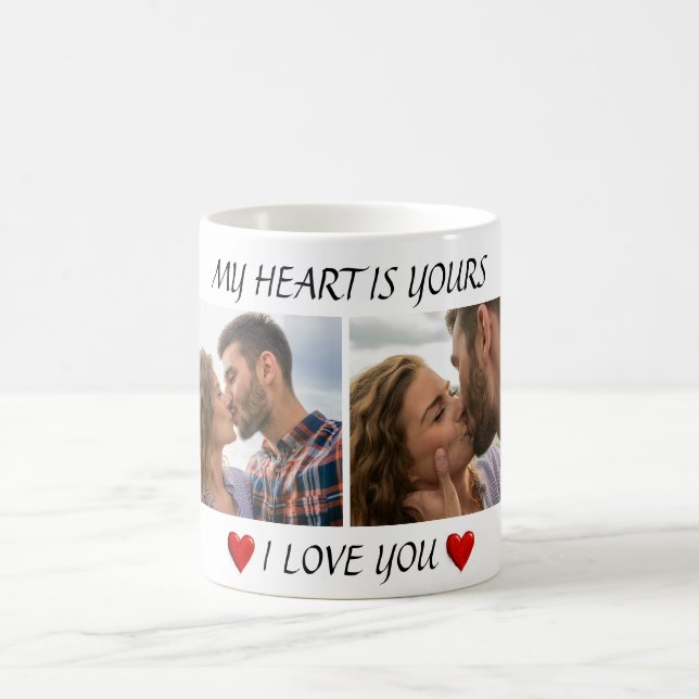 Valentine Coffee Mug I Love You with Couple Photos (Center)