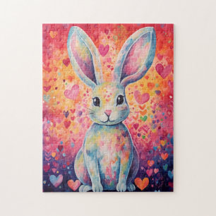 Valentine Colorburst Cottontail bunny pink and pur Jigsaw Puzzle