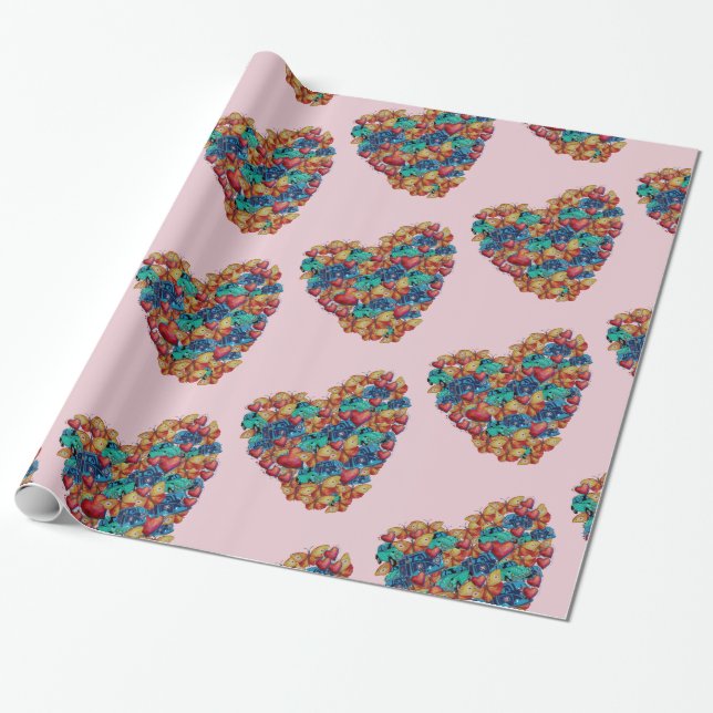 Valentine Colorful Heart Art  Wrapping Paper (Unrolled)