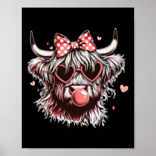Valentine Coquette Bow Heifer Cow Blowing Gum Poster