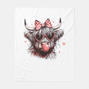 Valentine Coquette Bow Heifer Highland Cow Blowing Fleece Blanket