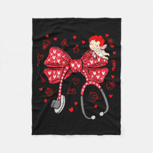 Valentine Coquette Bow Nurse Stethoscope Nursing D Fleece Blanket