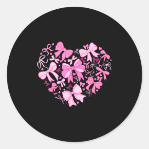 Valentine Coquette Pink Bow Heart Women Girls Kids Classic Round Sticker