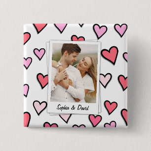 Valentine Couple Custom Photo Monogram Heart Shape 15 Cm Square Badge