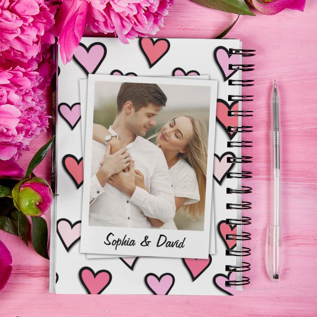 Valentine Couple Custom Photo Monogram Heart Shape Notebook (Creator Uploaded)